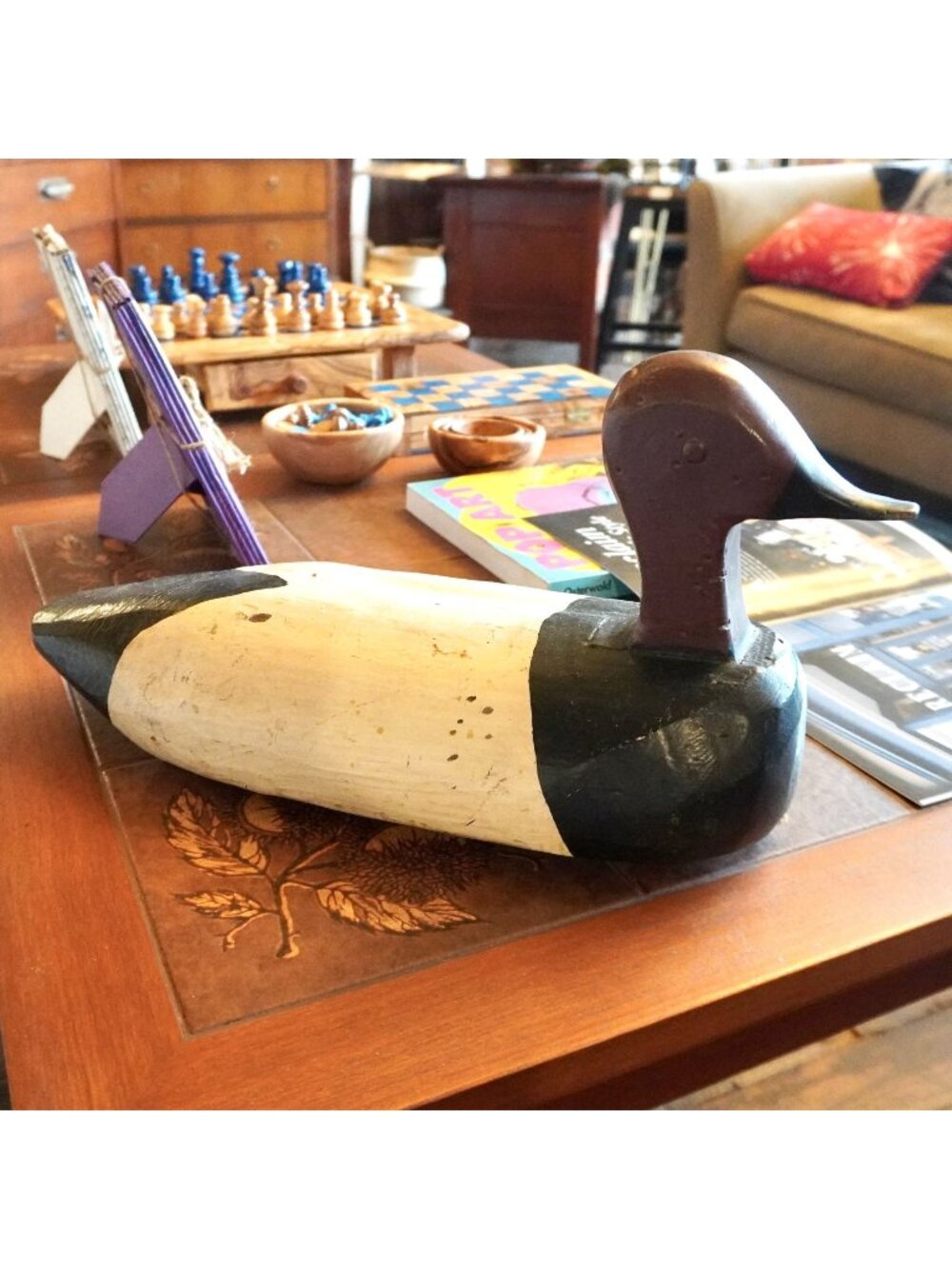 VTG Handcrafted Wooden Duck Decoy Red Head Aged Paint Finish Rustic Folk Art